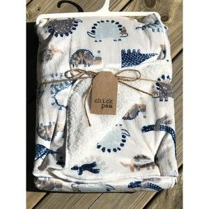 New Chick Pea Dinosaurs Baby Boy Blanket White Blue Gray 30x40 Sherpa NWT